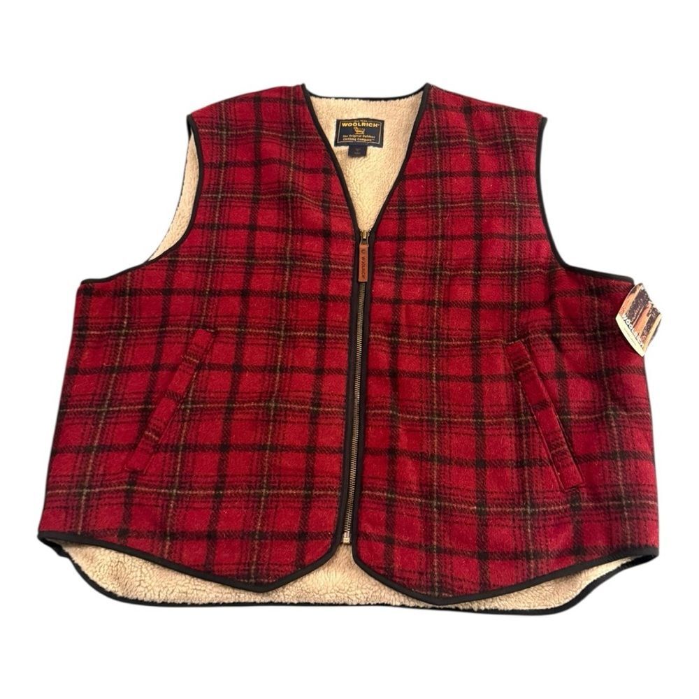 Woolrich NWT Men’s Wool Blend Red Checkered Vest Size XL